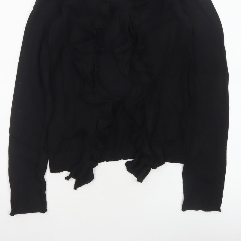 Crew Clothing Co. Women Black Size 10 Ruffle Open Cardigan Cotton Knit