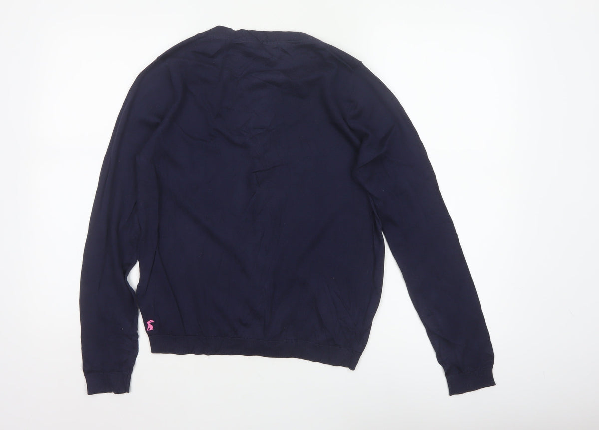 Joules Women Blue UK 12 Cotton Button-Up Round Neck Cardigan
