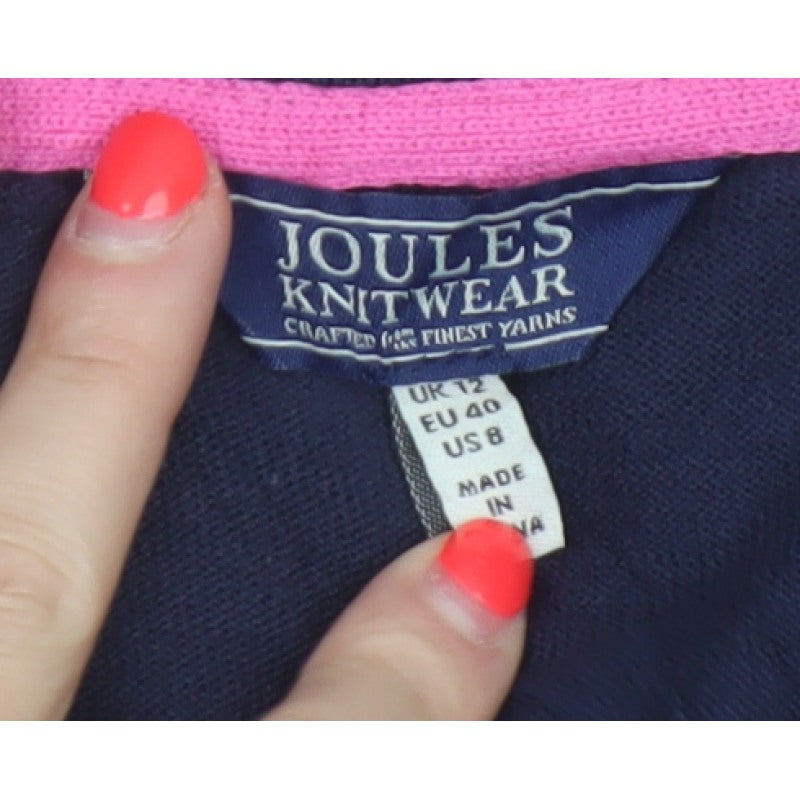 Joules Women Blue UK 12 Cotton Button-Up Round Neck Cardigan