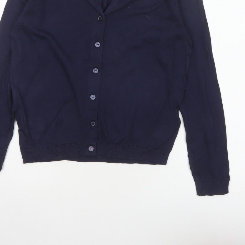 Joules Women Blue UK 12 Cotton Button-Up Round Neck Cardigan