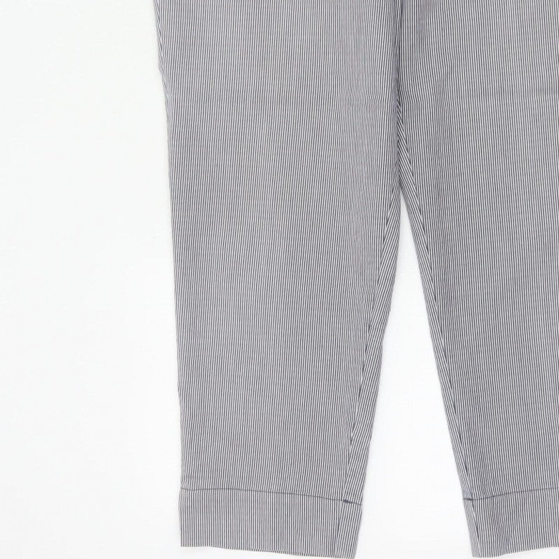 Jaeger Women Blue Pinstripe Chino Trousers UK 14 Tapered Cuffed