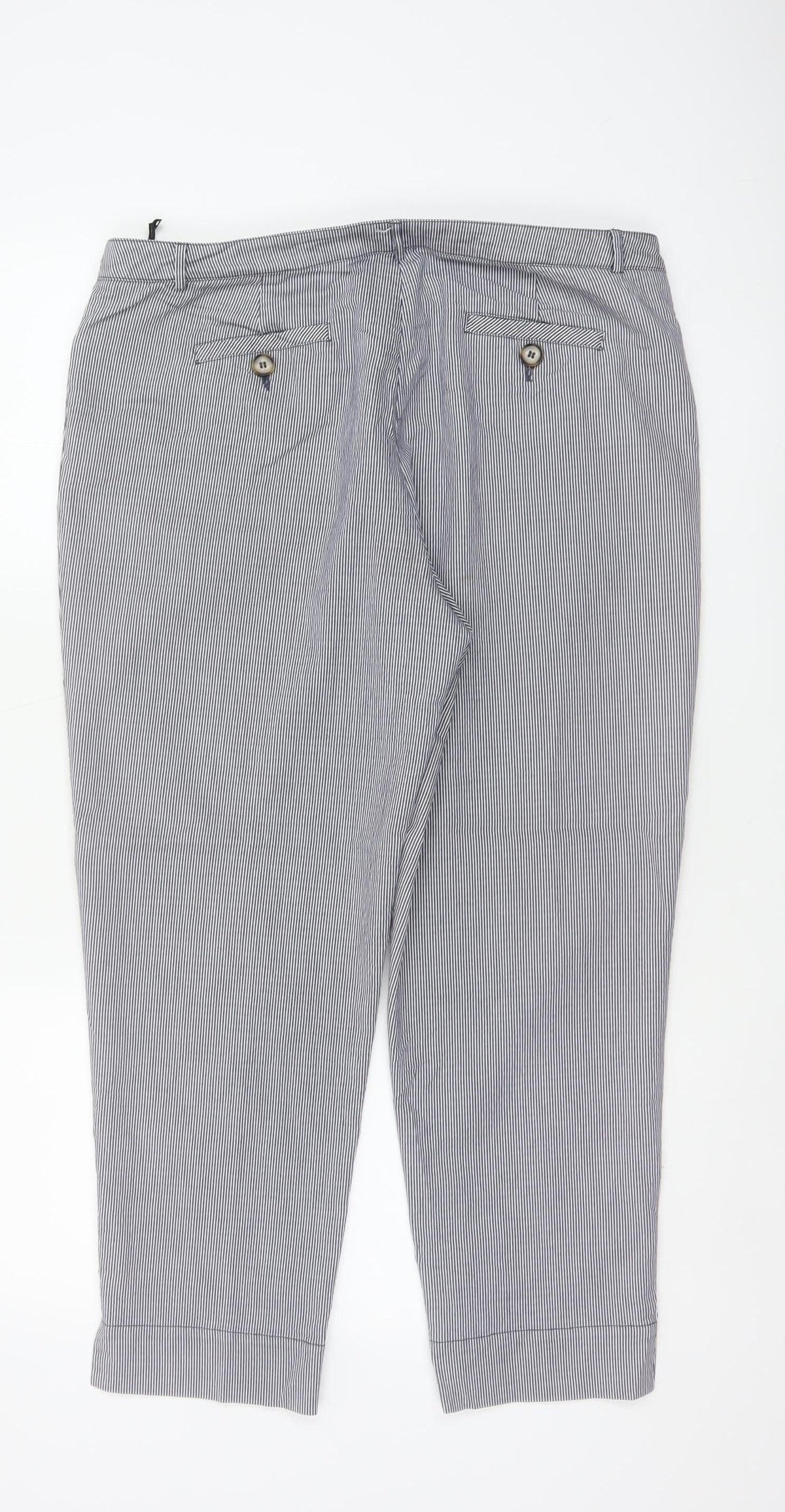 Jaeger Women Blue Pinstripe Chino Trousers UK 14 Tapered Cuffed