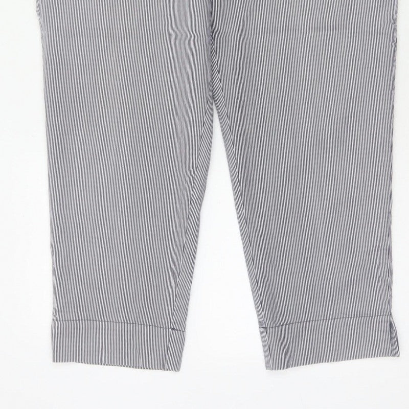 Jaeger Women Blue Pinstripe Chino Trousers UK 14 Tapered Cuffed