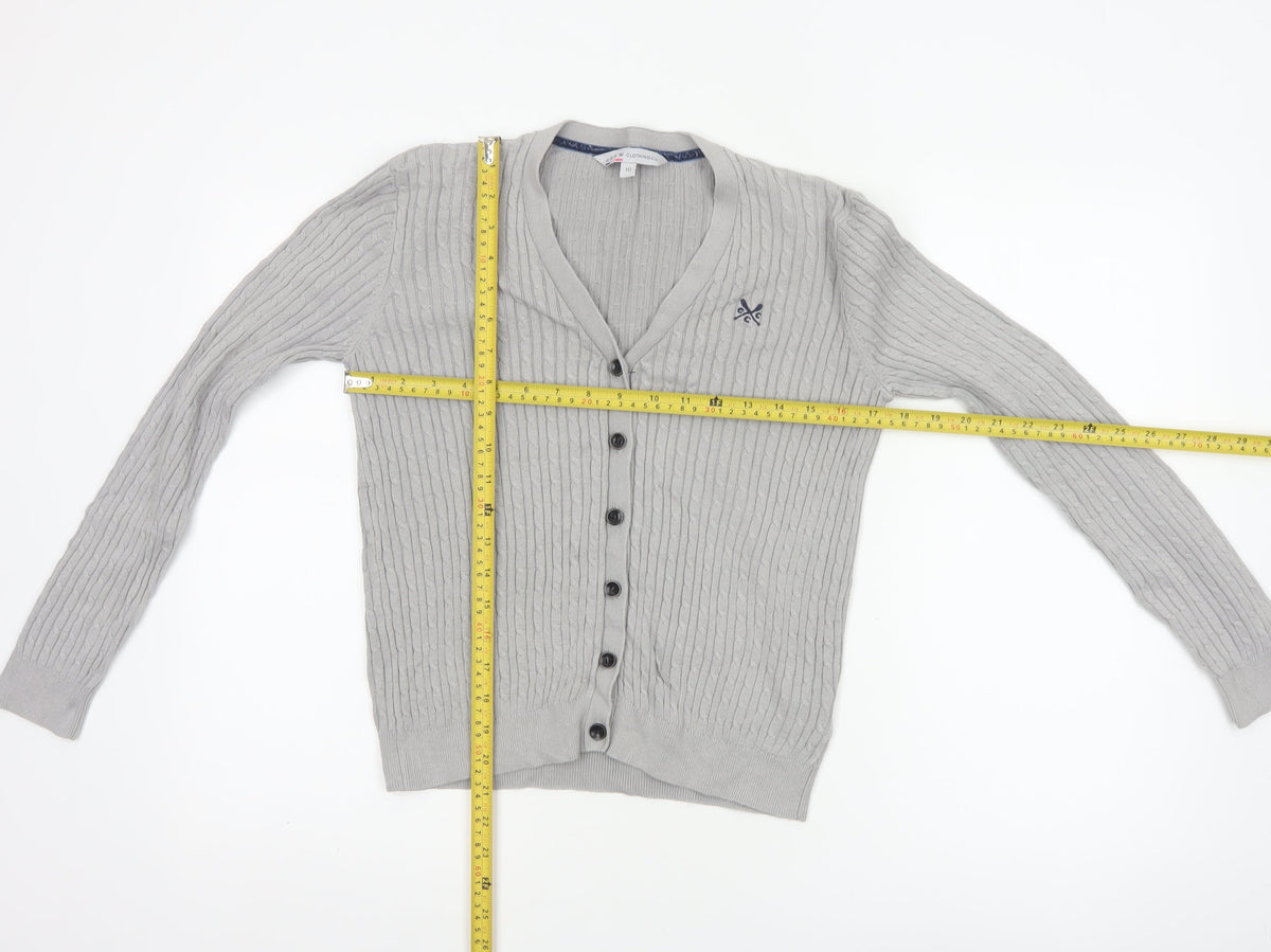 Crew Clothing Co. Women’s Grey Size 10 Cable Knit V-Neck Cardigan