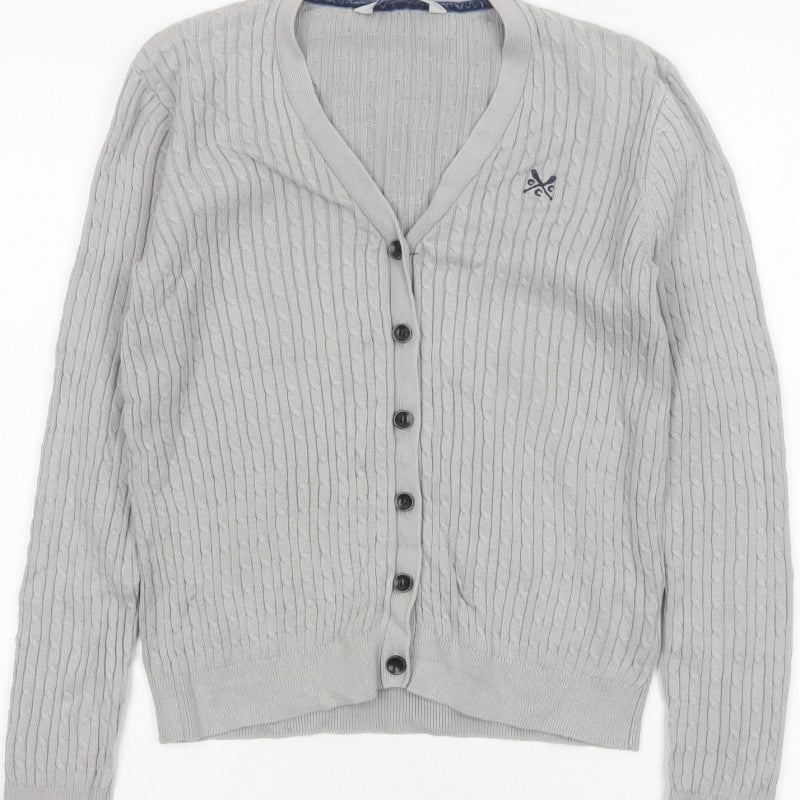 Crew Clothing Co. Women’s Grey Size 10 Cable Knit V-Neck Cardigan