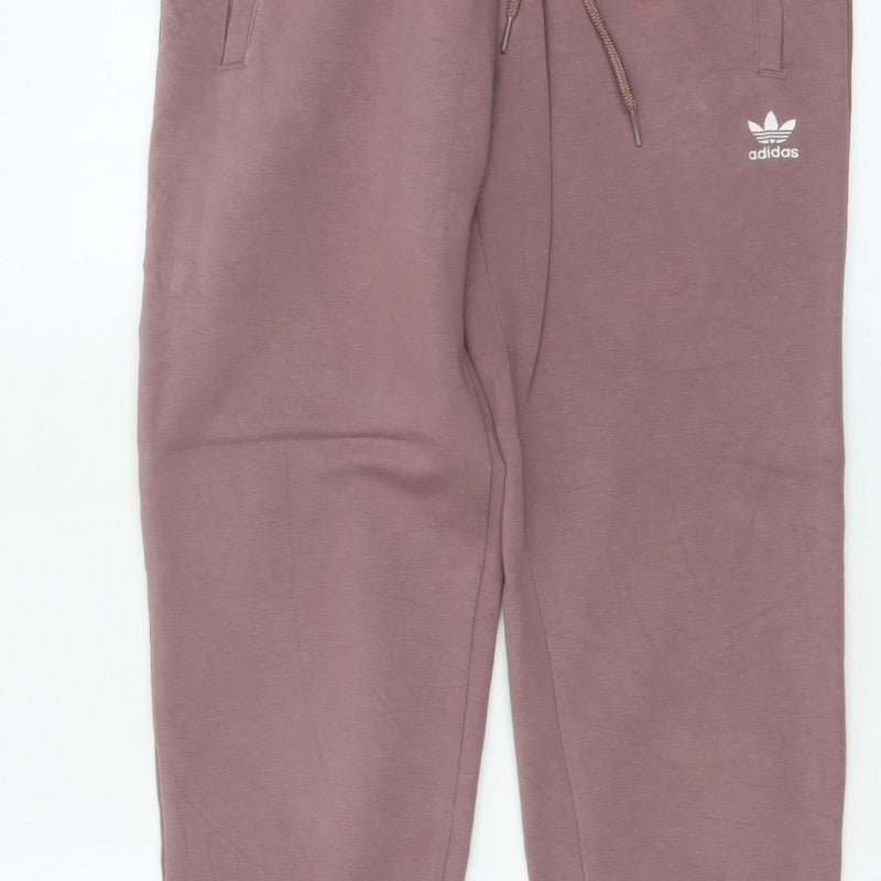 Adidas Women Pink UK 6 Jogger Sweatpants Cotton Blend Logo Pockets