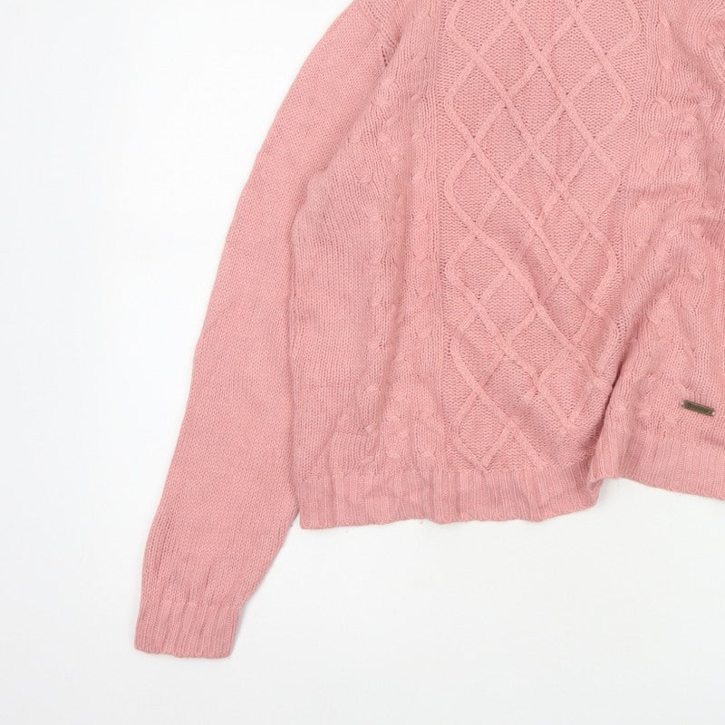 Roadster Women Pink S Cable-Knit Roll Neck Acrylic Jumper