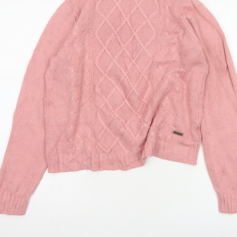 Roadster Women Pink S Cable-Knit Roll Neck Acrylic Jumper