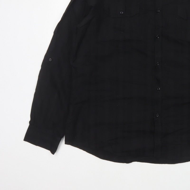 River Island Men’s Black 2XL Extra-Slim Cotton Button-Up Shirt
