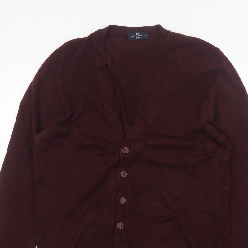 Marks and Spencer Blue Harbour Men Brown L V-Neck Button Cardigan