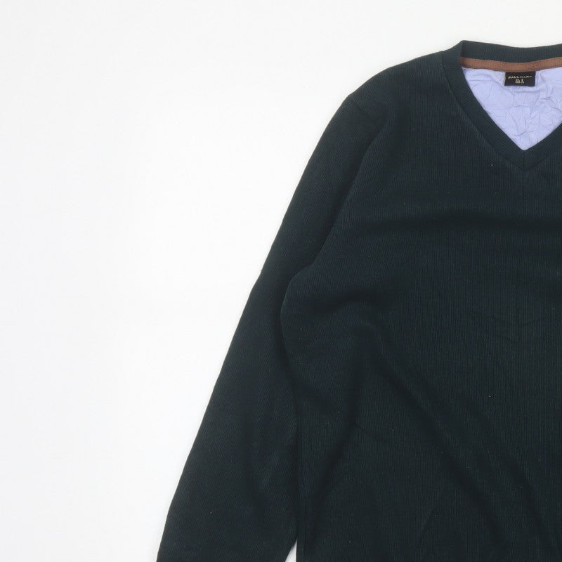 Paulmark Men's Black Size S V-Neck Fine Knit Long Sleeve Jumper