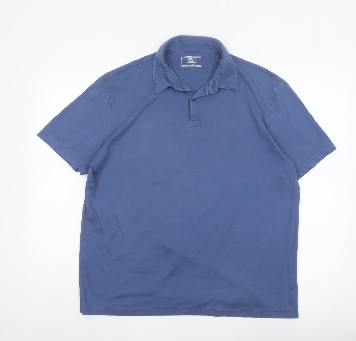 Charles Tyrwhitt Men’s Blue Large 100% Cotton Short Sleeve Polo Shirt