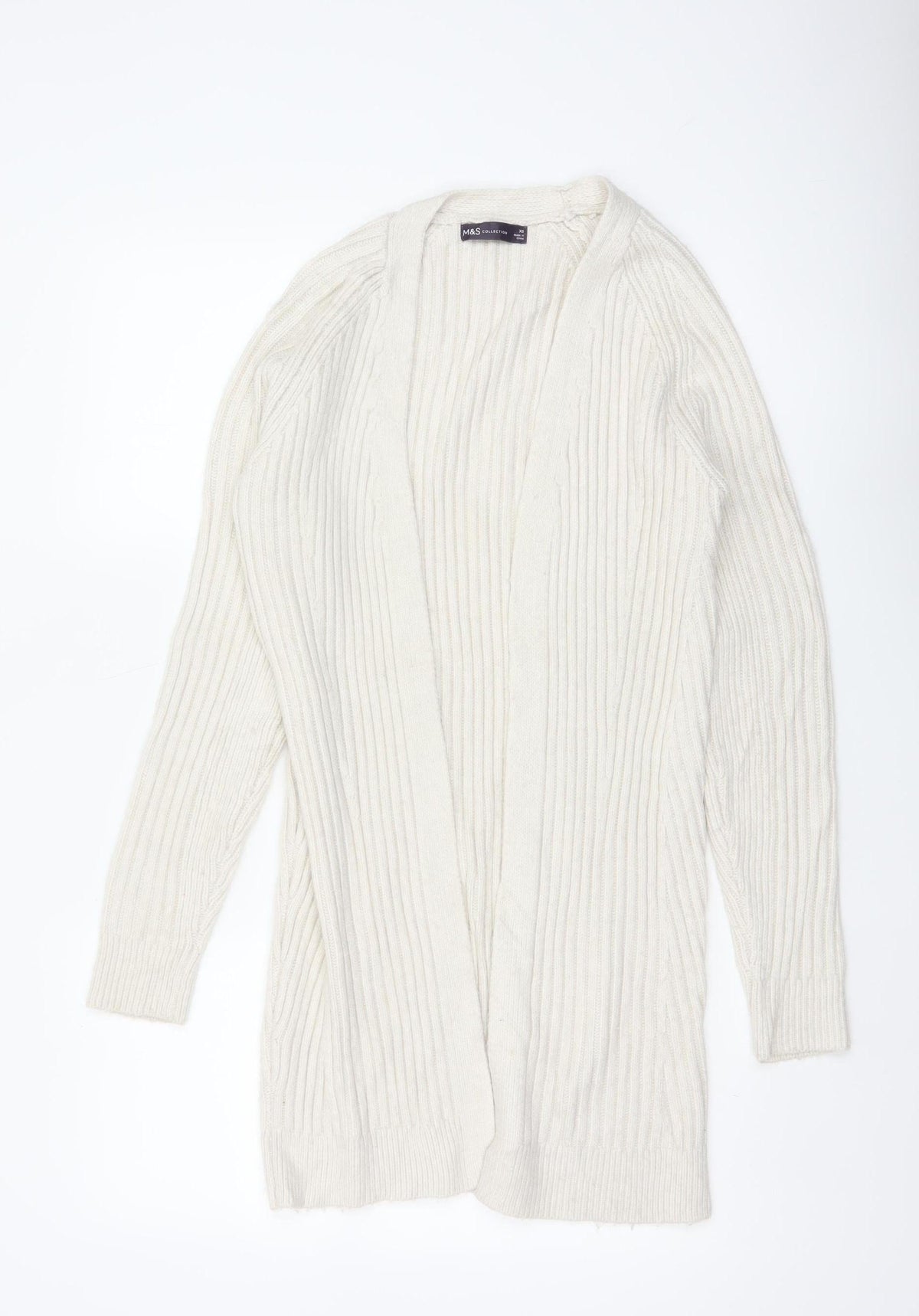 Marks and Spencer Women Ivory XS Cable-Knit V-Neck Long Sleeve Jumper