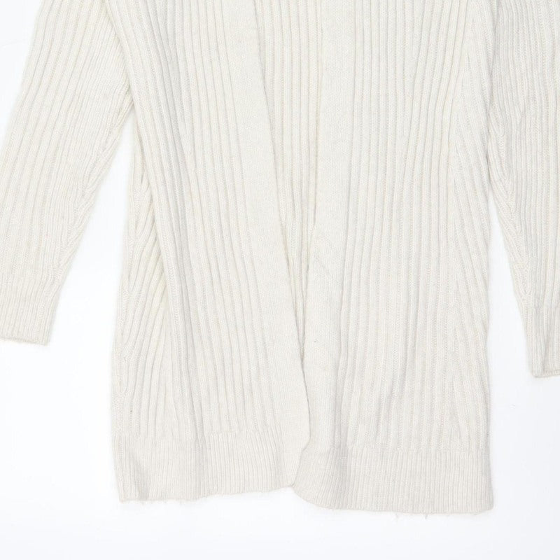 Marks and Spencer Women Ivory XS Cable-Knit V-Neck Long Sleeve Jumper