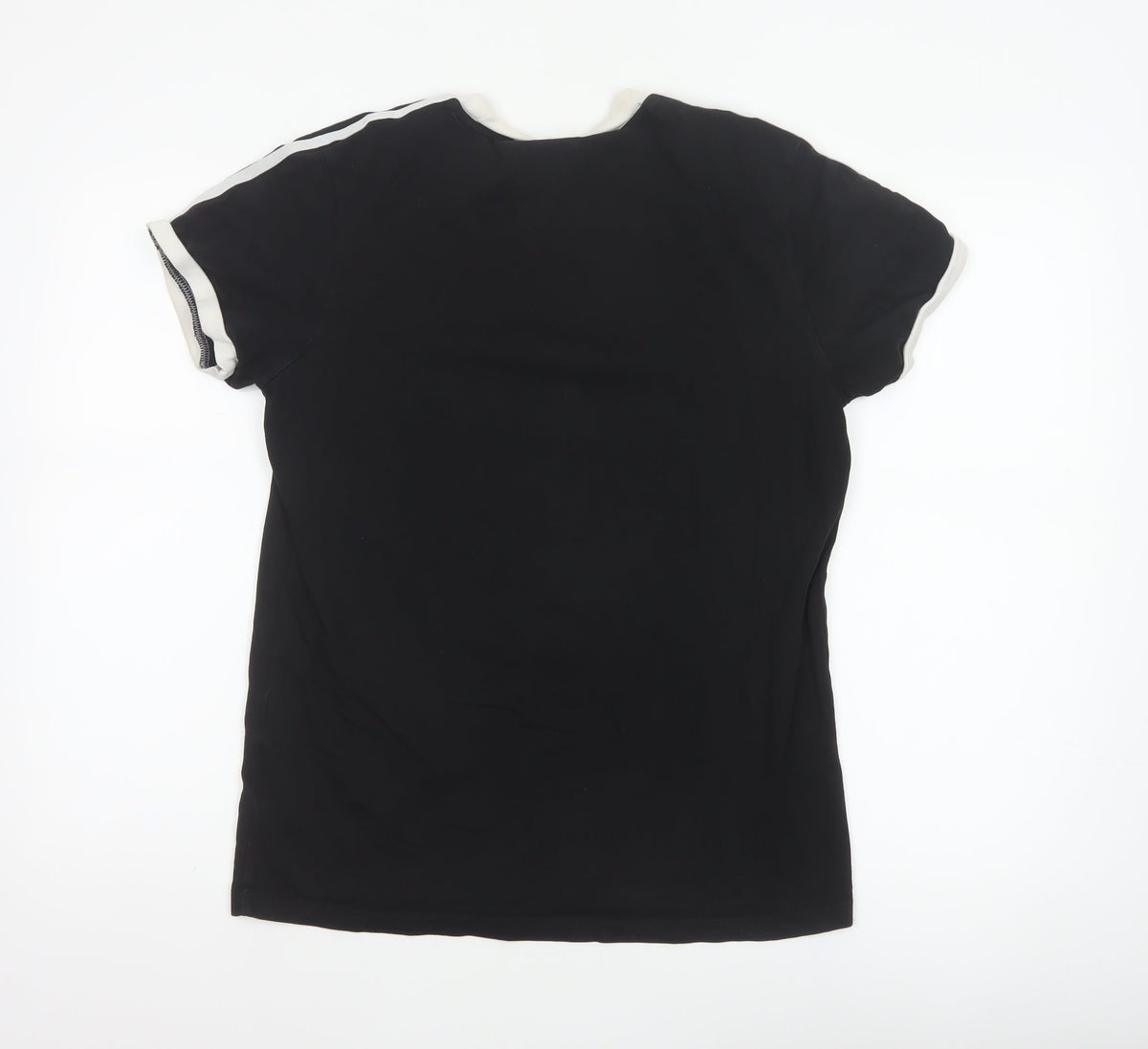 Adidas Women Black UK 10 Ringer Stripe Short Sleeve Cotton T-Shirt