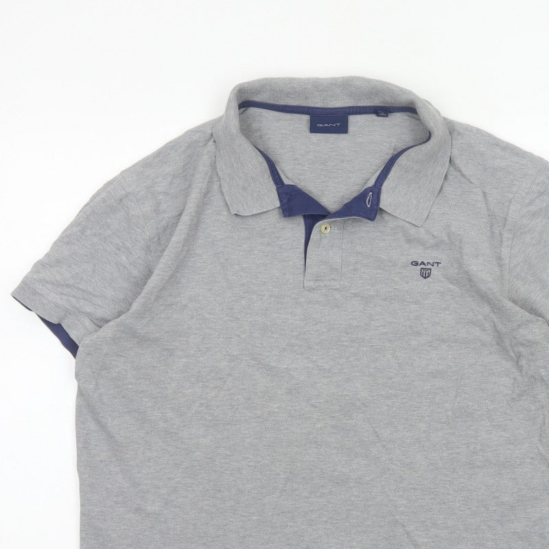 GANT Men’s Grey XL Short Sleeve Cotton Stretch Logo Polo Shirt
