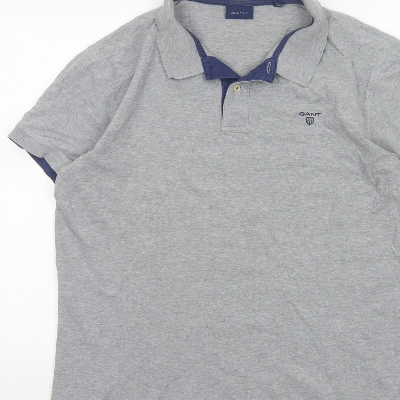 GANT Men’s Grey XL Short Sleeve Cotton Stretch Logo Polo Shirt