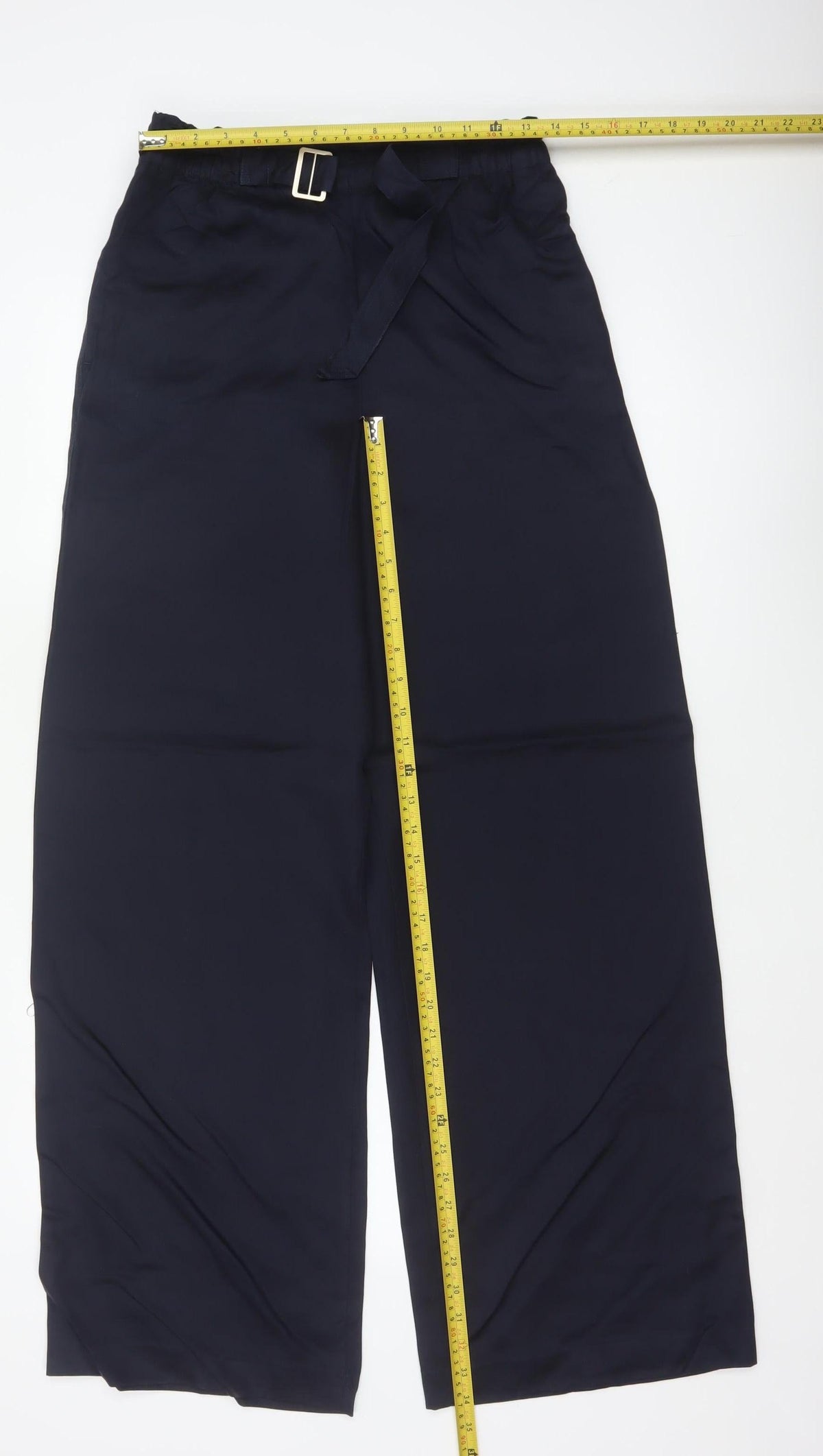 M&S Women’s Navy Blue UK 10 Long Paperbag Wide Leg Lyocell Trousers