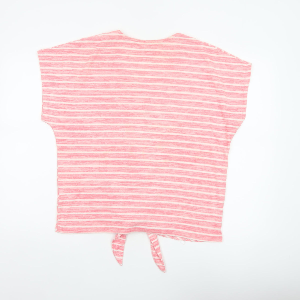 Cotton Traders Women Pink Stripe V-Neck Tie Front T-Shirt UK 14