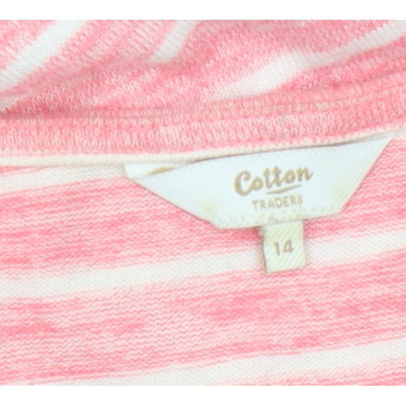 Cotton Traders Women Pink Stripe V-Neck Tie Front T-Shirt UK 14