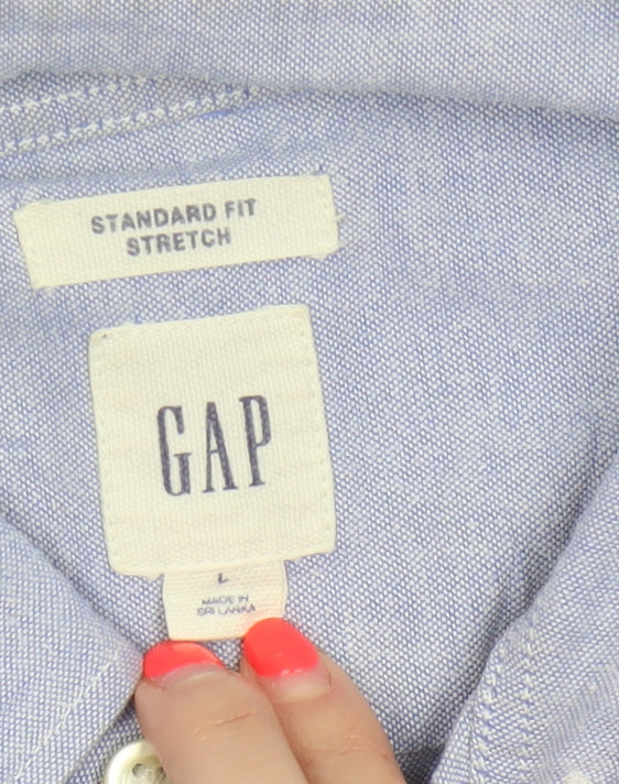 GAP Men’s Blue L Standard Fit Stretch Button-Down Oxford Shirt