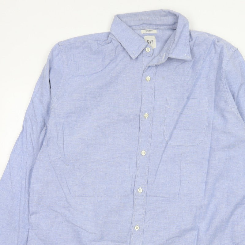 GAP Men’s Blue L Standard Fit Stretch Button-Down Oxford Shirt