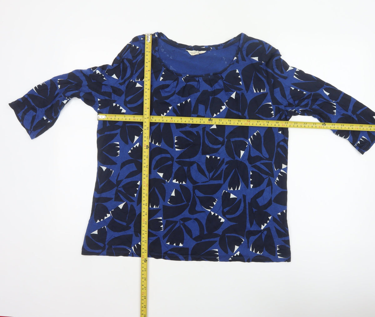 Seasalt Cornwall Women Blue UK 16 Floral Cotton Short Sleeve Blouse Top