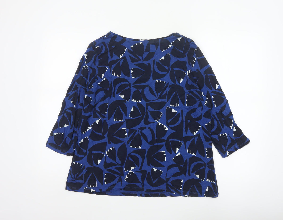 Seasalt Cornwall Women Blue UK 16 Floral Cotton Short Sleeve Blouse Top