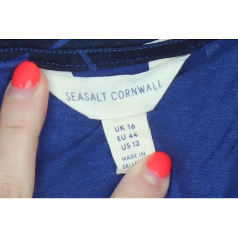 Seasalt Cornwall Women Blue UK 16 Floral Cotton Short Sleeve Blouse Top