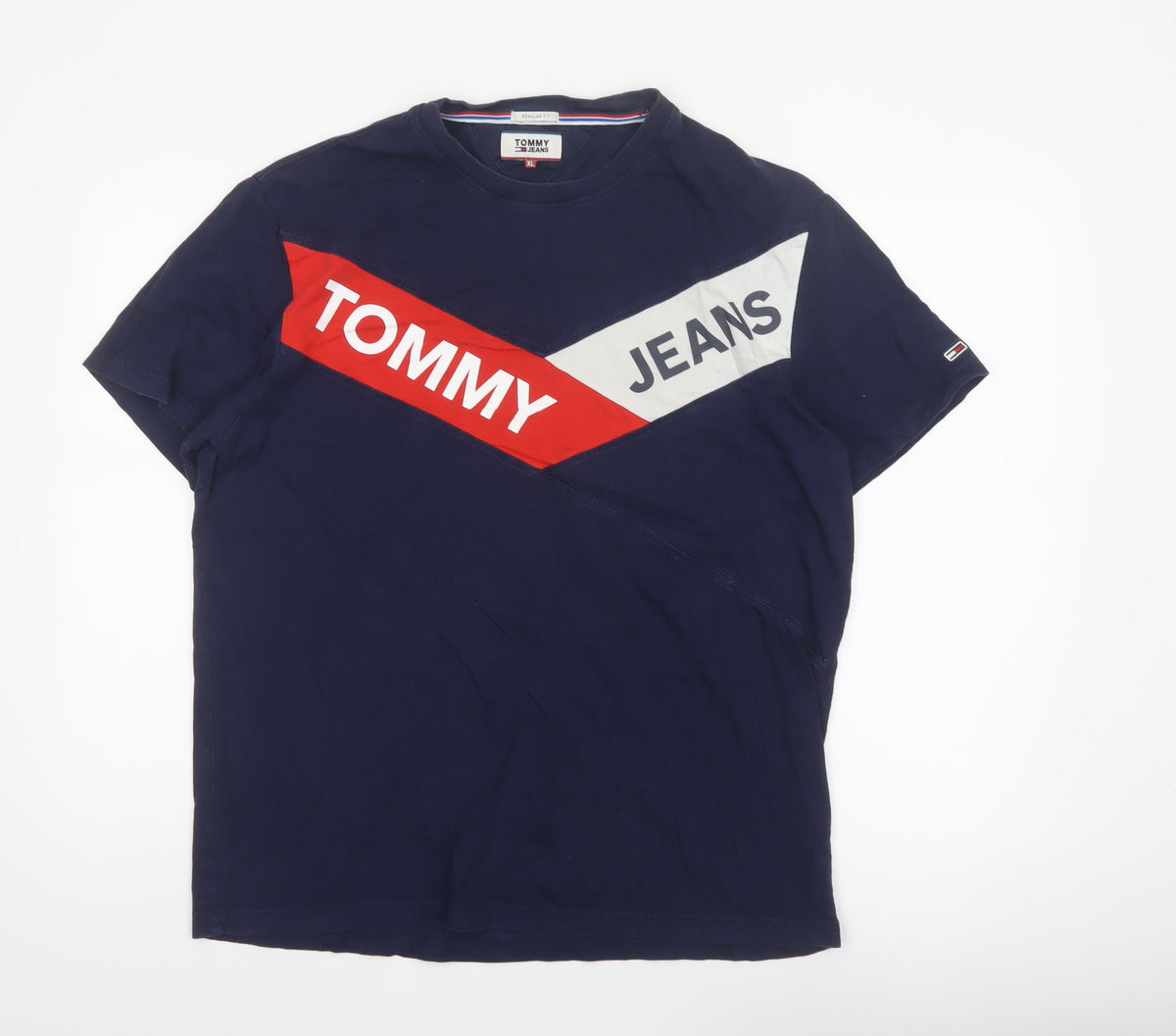 Tommy Jeans Men's Blue XL Colourblock Logo Graphic Cotton T-Shirt