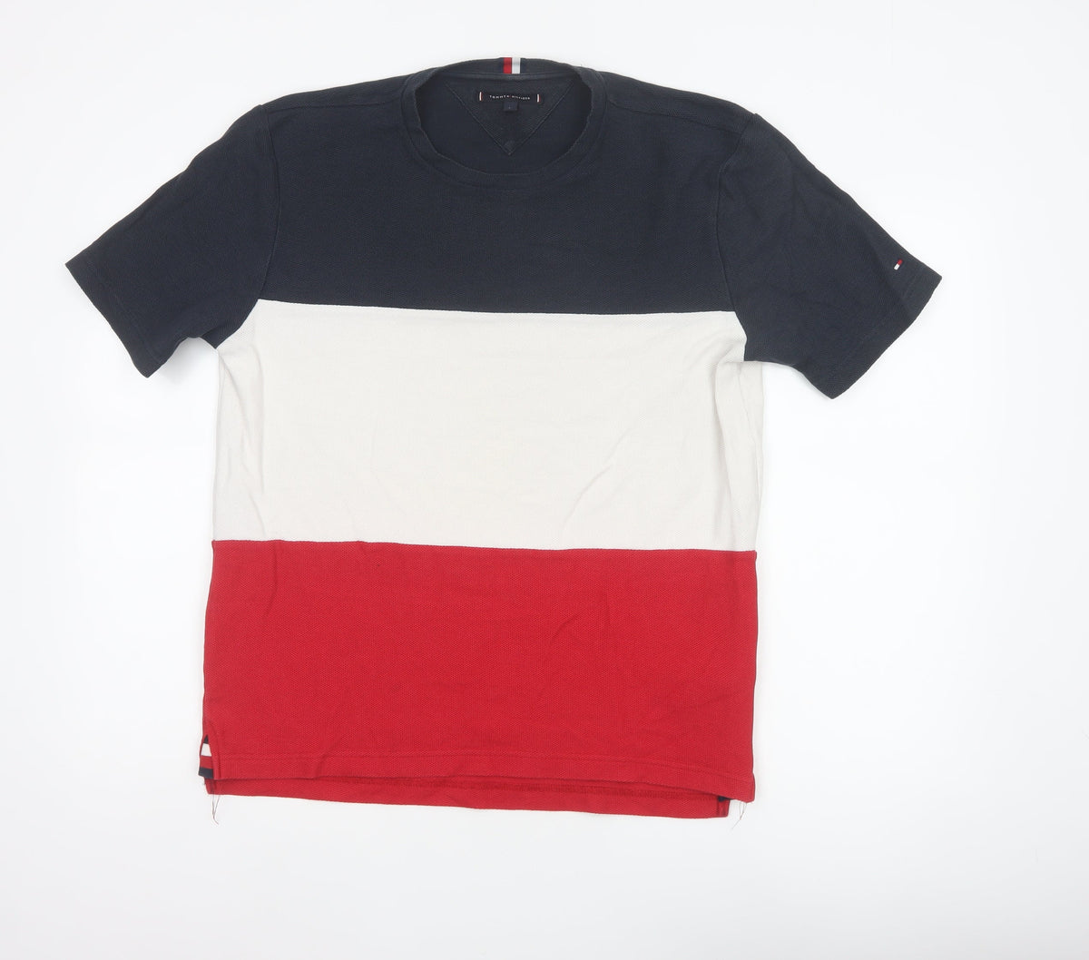 Tommy Hilfiger Men's L Red White Navy Colourblock Cotton T-Shirt