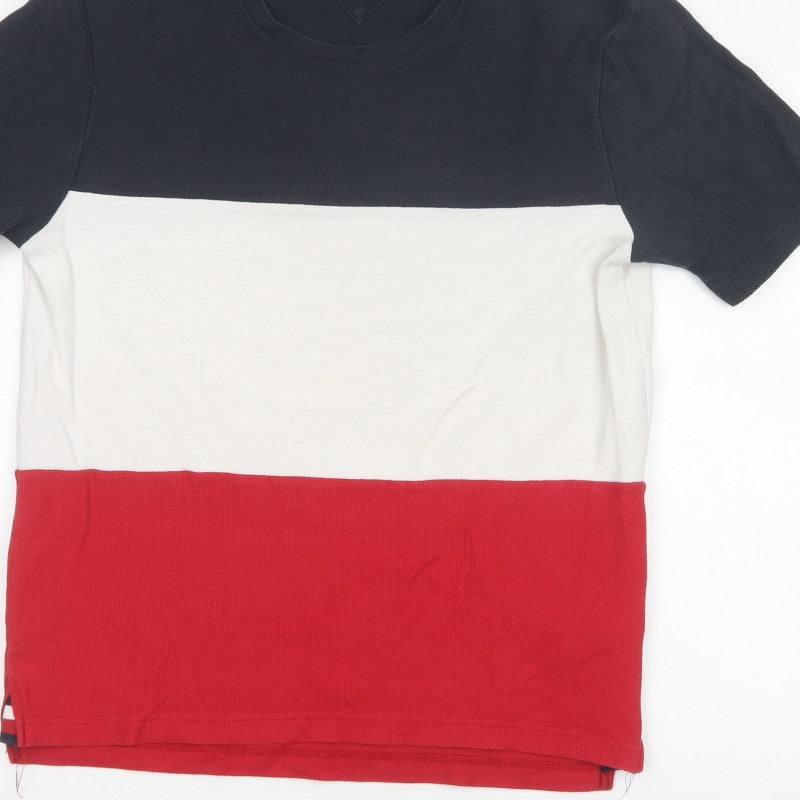 Tommy Hilfiger Men's L Red White Navy Colourblock Cotton T-Shirt