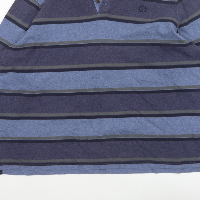 Blue Harbour Men’s Blue Striped Long Sleeve Polo Shirt 2XL Regular