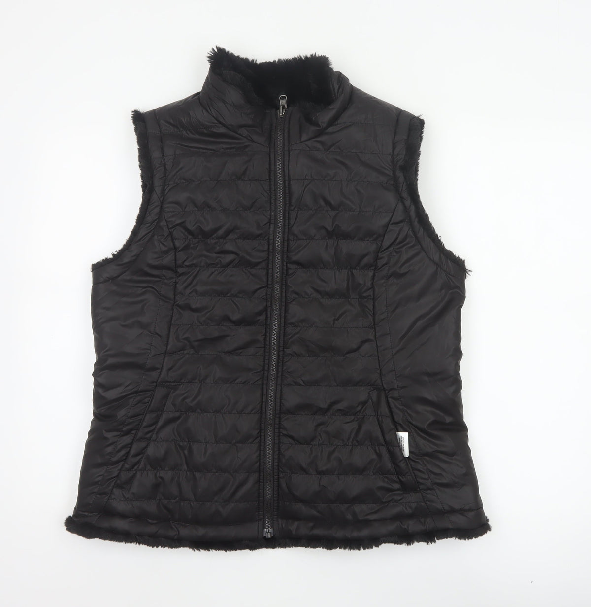 Original Women’s Black L Quilted Puffer Bodywarmer Fur Trim