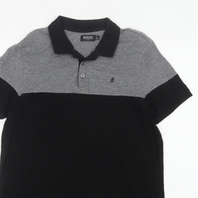 Burton Mens Black Grey Colourblock Cotton Polo Shirt Size L