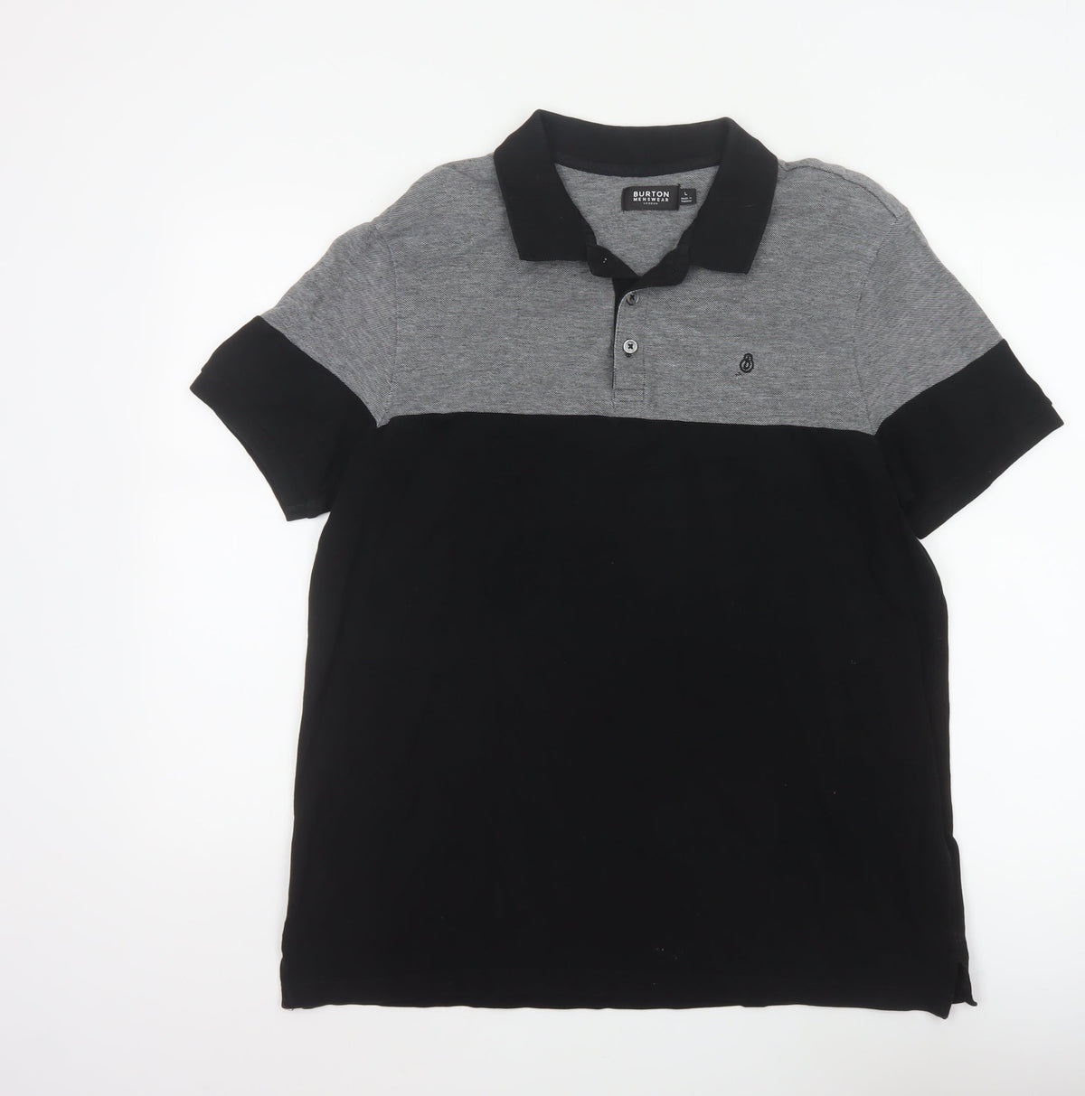 Burton Mens Black Grey Colourblock Cotton Polo Shirt Size L