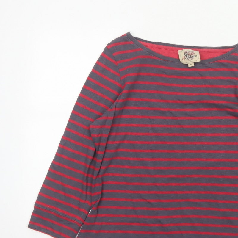 Arabella & Addison Women's Grey Red Stripe Cotton Jersey Top XL 3/4 Sleeve