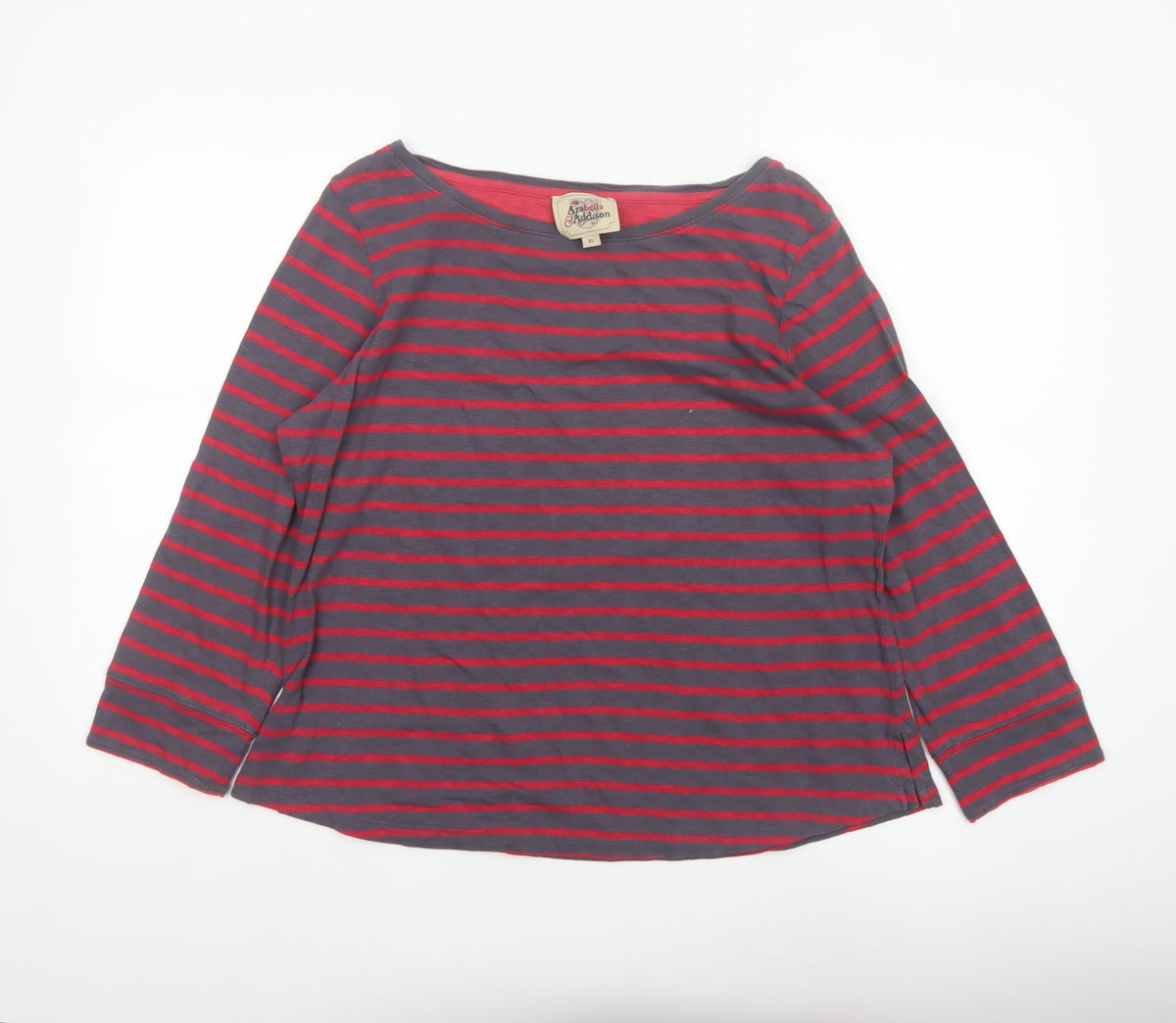 Arabella & Addison Women's Grey Red Stripe Cotton Jersey Top XL 3/4 Sleeve