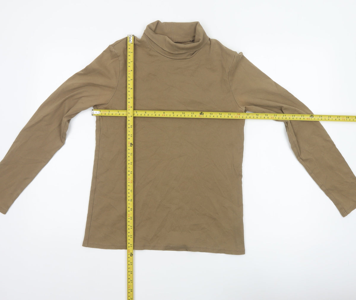 Uniqlo Women Brown M Basic Cotton Roll Neck Long Sleeve T-Shirt