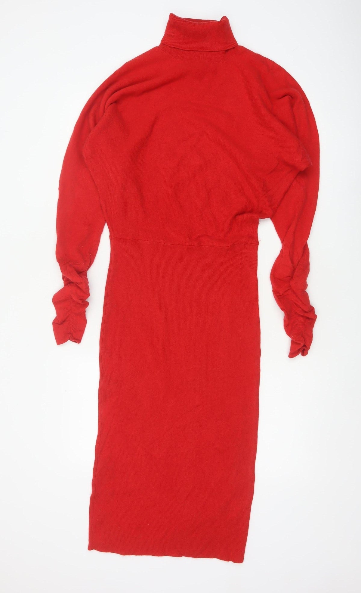 Reiss Women Red M Merino Wool Jumper Midi Roll Neck Dress