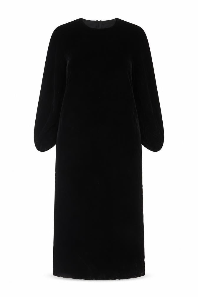 Zara Women Black S Velvet Long Bodycon Balloon Sleeve Party Dress