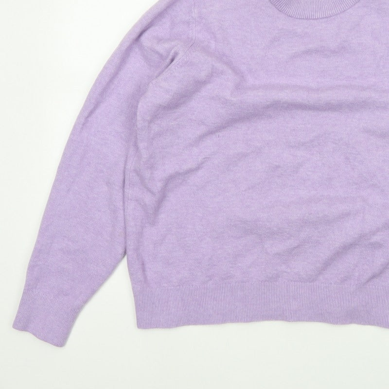 Marks and Spencer Women Purple L Crew Neck Knit Wool Blend Jumper