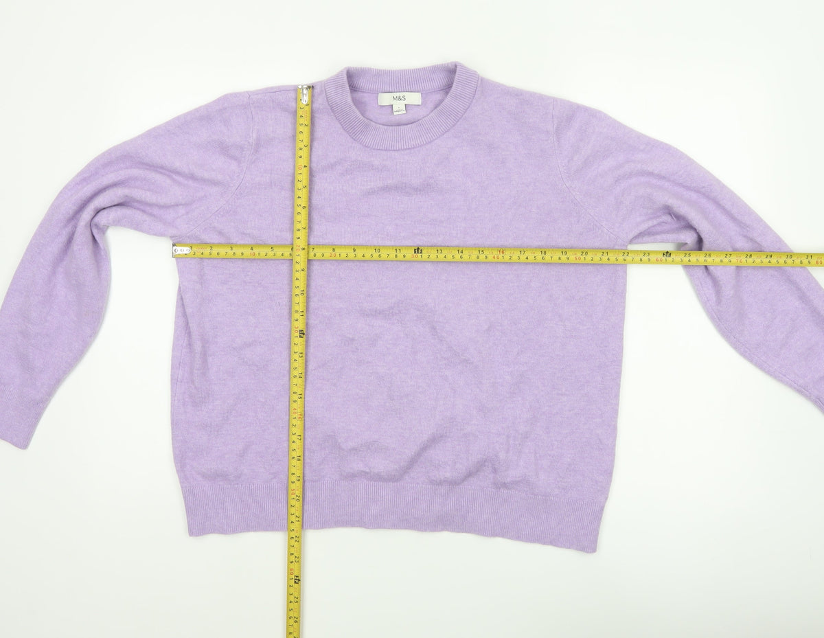 Marks and Spencer Women Purple L Crew Neck Knit Wool Blend Jumper