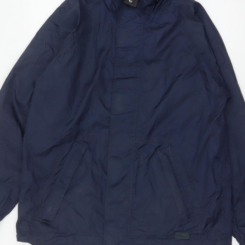Wynnster Men's Blue Small Hooded Stowaway Waterproof Rain Jacket