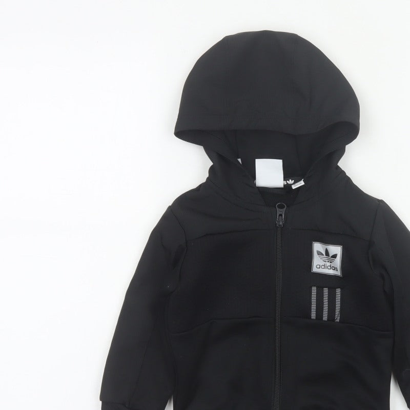 adidas Unisex Baby Black 9-12 Months Hooded Full Zip Track Jacket