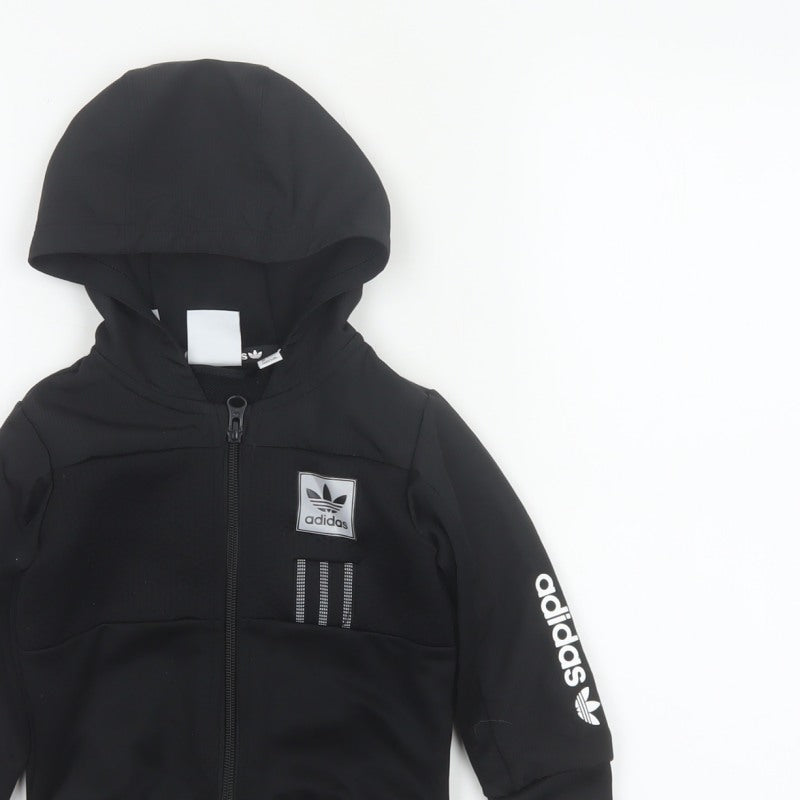 adidas Unisex Baby Black 9-12 Months Hooded Full Zip Track Jacket