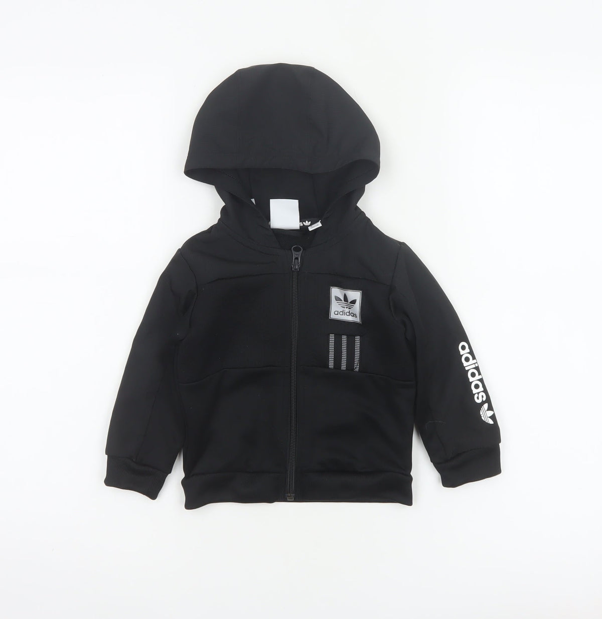 adidas Unisex Baby Black 9-12 Months Hooded Full Zip Track Jacket