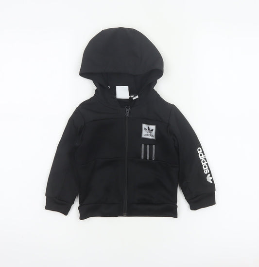adidas Unisex Baby Black 9-12 Months Hooded Full Zip Track Jacket