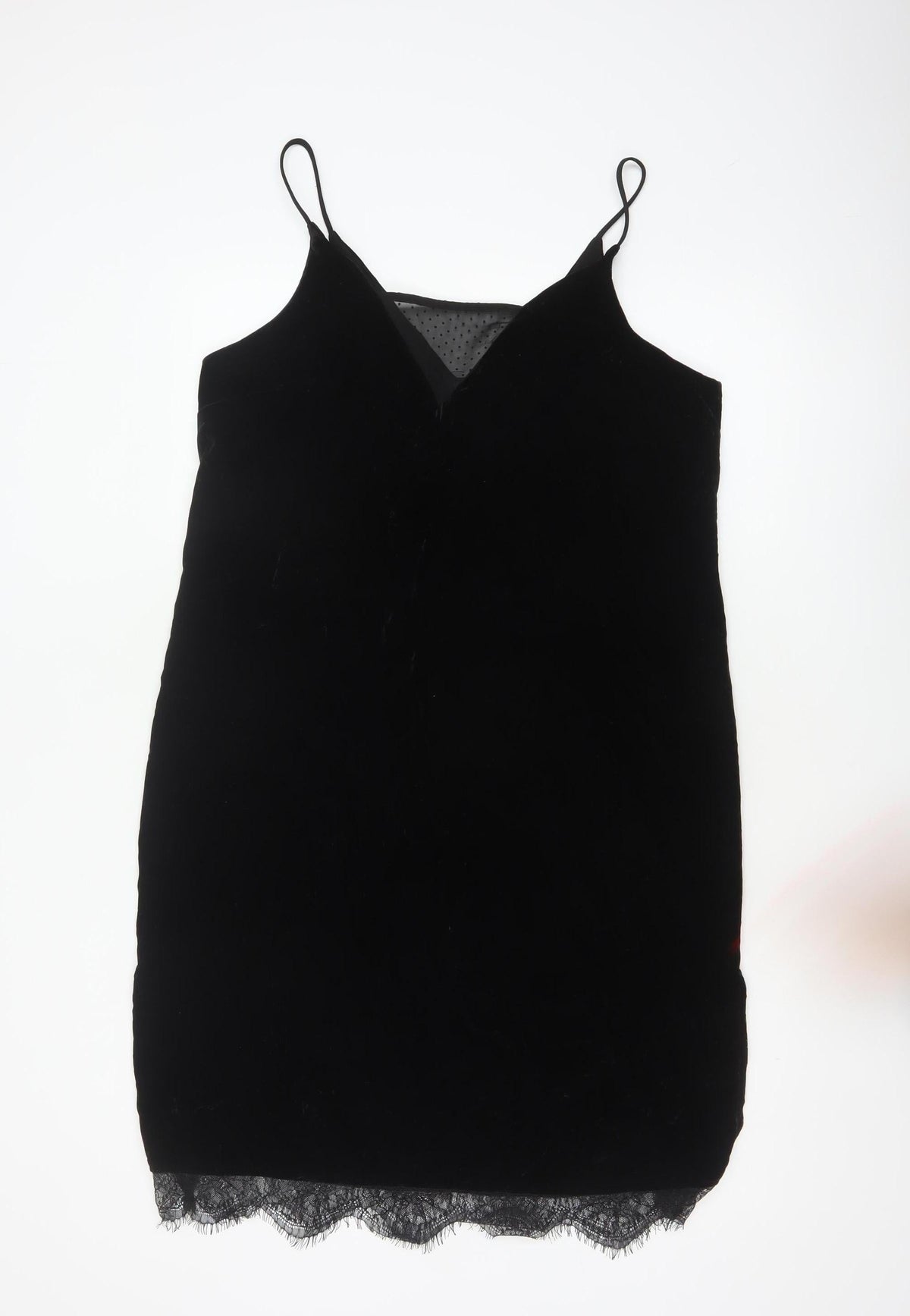 River Island Women Black UK 14 Velvet Lace Trim Slip Dress Party