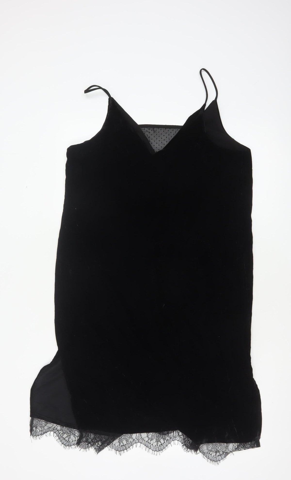 River Island Women Black UK 14 Velvet Lace Trim Slip Dress Party